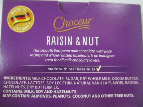 3 CHOCEUR PREMIUM CHOCOLATE RAISIN & NUT 7.05-OZ BARS - Picture 3 of 3