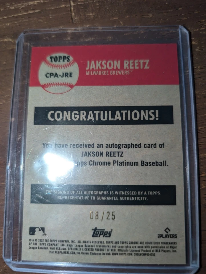 2022 Topps Chrome #CPA-JRE Jakson Reetz Autographs Orange Refractor #/25 RC - Image 3 of 3
