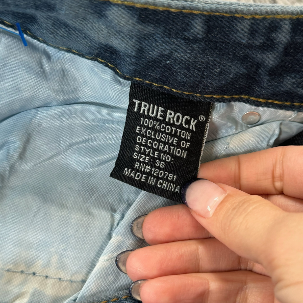 m② True Rock Jeans Mens 36x30 Straight Leg Destroyed Blue Denim