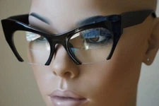 Cat Eye Clear Lens Eyeglasses Women Retro Vintage Black "Razor" Style