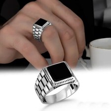 Men's Solid Real 925 Sterling Silver Black Onyx Ring All Size