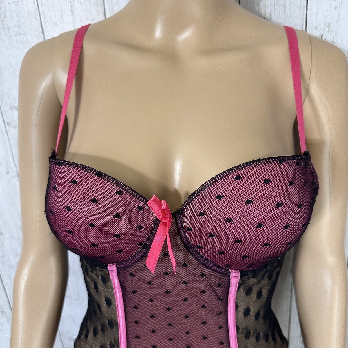 Nature intimates hot pink lace trim black corset 34B | eBay