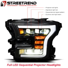 Streetrend Full LED Sequential Projector Headlights Blk For 2015-2017 Ford F150