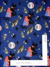 Military US Army Fabric Soldiers Flags Tanks Blue Cotton Patriotic By The Yard