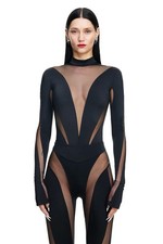 Mugler X HM Black Mesh Panelled Bodysuit Long...