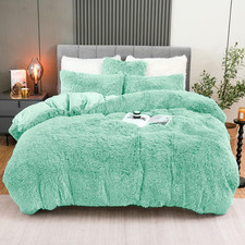 Fluffy Plush Duvet Cover Set Size, Luxury Ultra Soft Velvet Queen Aqua Green