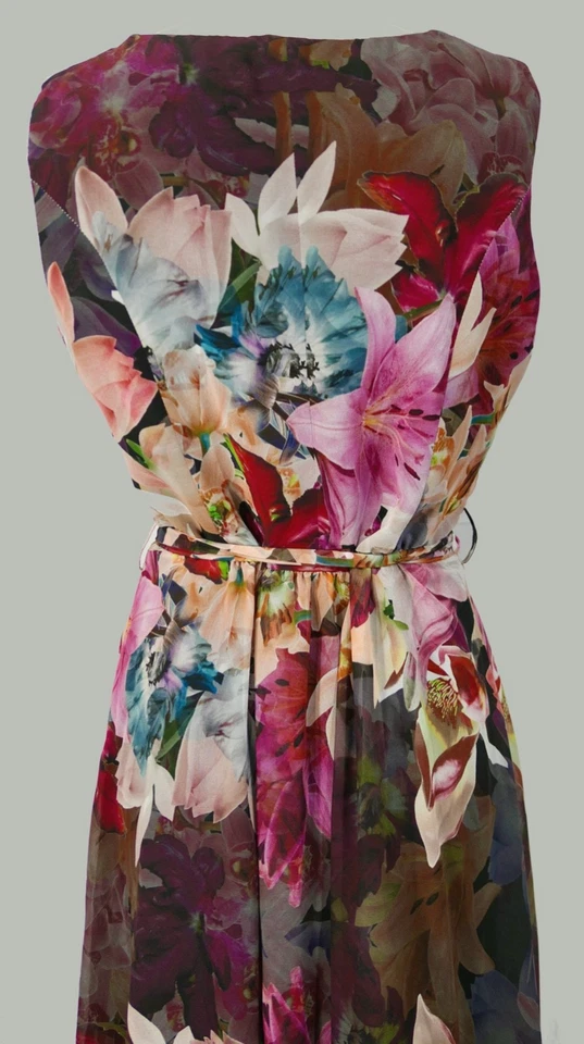 Marca Foley's Mexico Sheer Chiffon Silver Jewelry A line Sheath Belt Dress M - Image 3 of 4