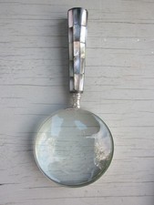 Mother of Pearl Handle inlay Antique Style Magnifying Glass Table Top 8.5 inches