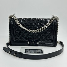 Chanel Black Silver Patent Leather Leboy Flap Bag Chain Crossbody Underarm