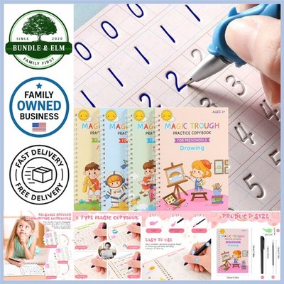 Kids Handwriting Practice Book Reusable Grooved Calligraphy for Ages 3-8