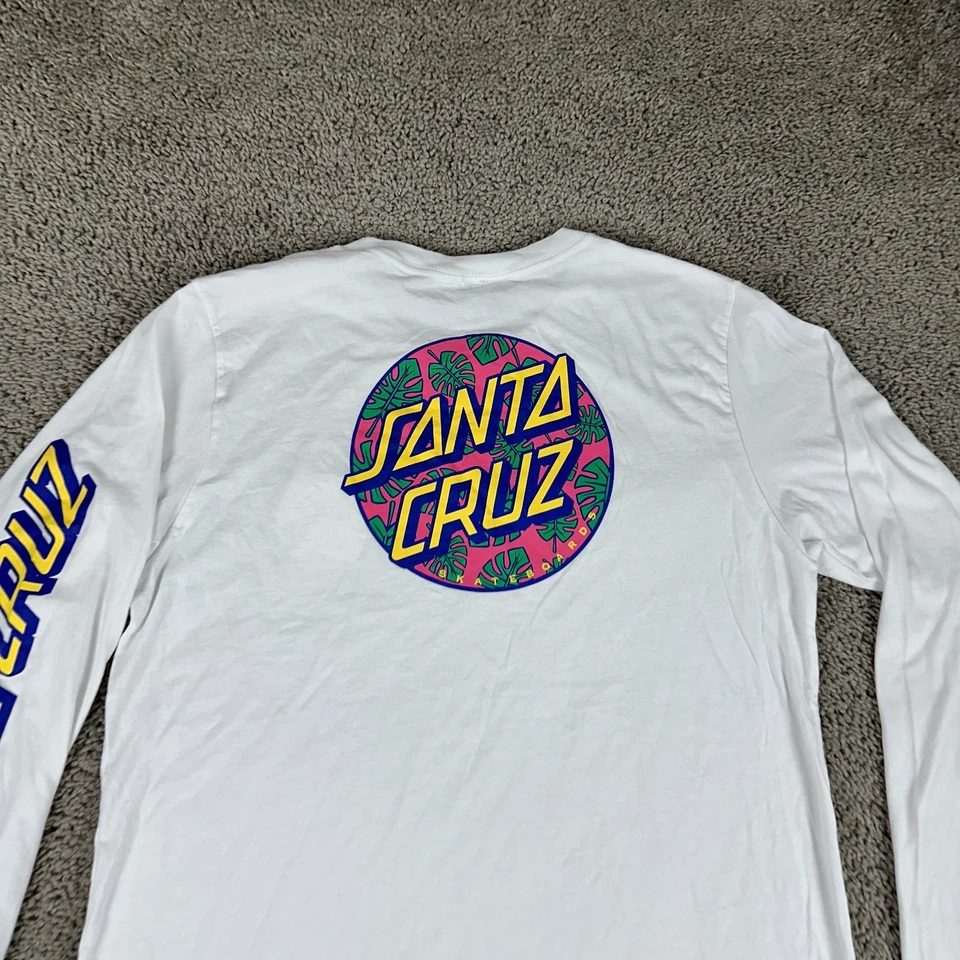 Camisa masculina Santa Cruz grande branca rosa Monstera folha skate estampa skatista - Imagem 3 de 4