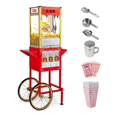Popcorn Machine Maker Popper with Cart, 8-Ounce Kettle & Candy Dispenser
