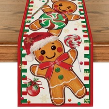 Christmas Decorations Gingerbread Candy Cane Snowflakes Table Runner Gift 13x72"