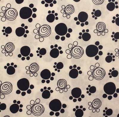 Feline Drive Fabric PAW PRINTS Cats Navy on White - Fat Quarter (18''x22'') FQ