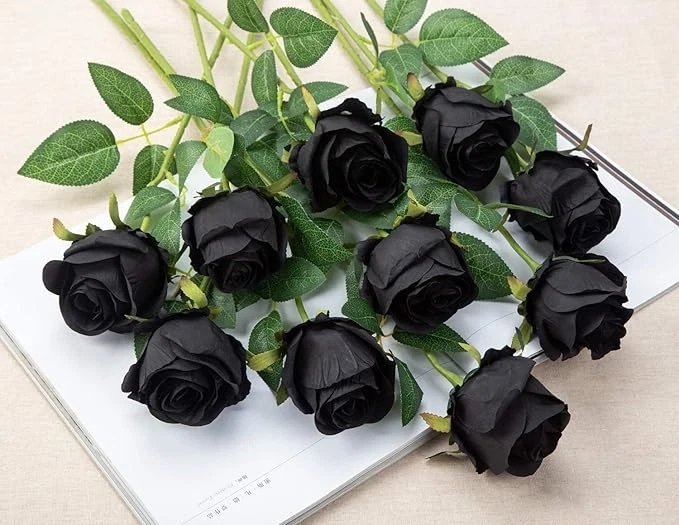 Iewroyt 5 Pezzi Black Rose Bouquet Black Flowers Artificiali Fago Fiore