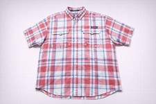Columbia PFG "Super Bahama" Men's SS Fishing Shirt Red, White, Blue Plaid Small