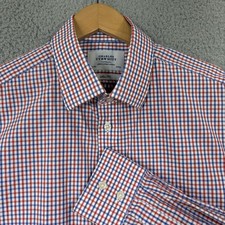 Charles Tyrwhitt Shirt Mens 16.5x36 in Red Blue Check Slim Fit Non Iron