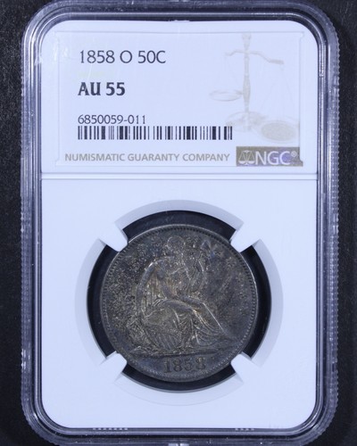 1858-O Seated Liberty Half Dollar - 50c NGC AU55 - Tough Coin!