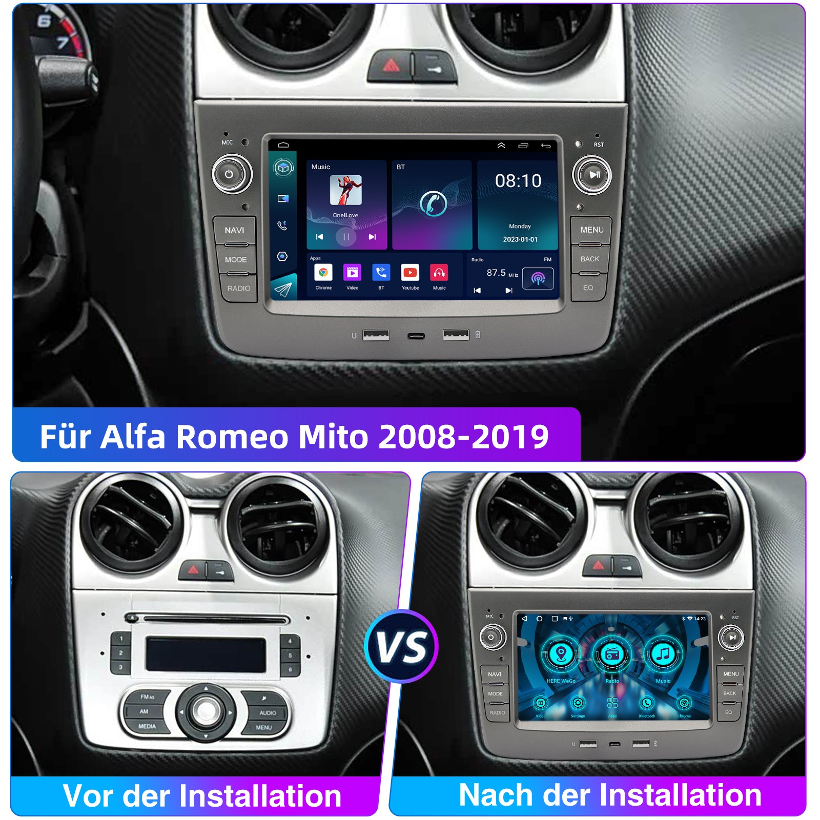 Autoradio 64GB Android 15 Carplay per Alfa Romeo Mito 2008-2019 GPS Nav RDS WIFI foto 6