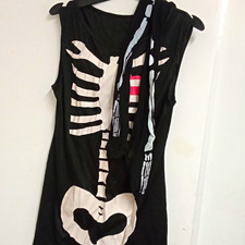 Black Skeleton  Halloween Fancy Dress And Matching Stockings Dress, Size S