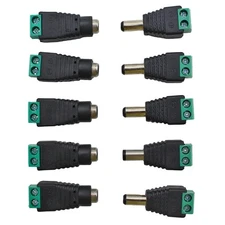 5Pairs Jacks Sockets DC 12V Male Female Connectors 2.1*5.5mm Power Plug Adapter