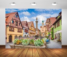 8x6ft Fabric Oktoberfest Backdrop Germany Bavarian Street Backdrop Historic T...