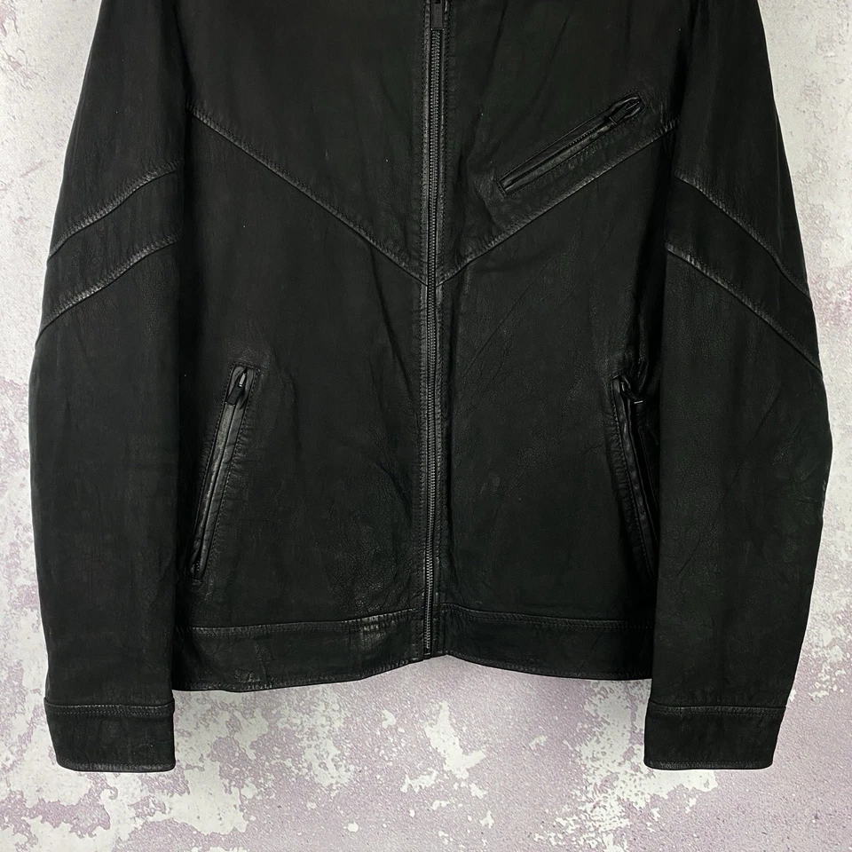 Vintage HUGO BOSS Moto Jacket Leather Buffalo Black Biker Luxury Men’s Size M - Image 3 of 4