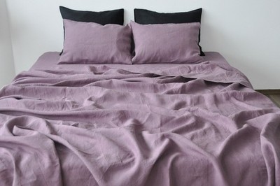 Linen Bedsheet In Mauve Color Stonewashed Linen Flatsheet in King & Custom Sizes