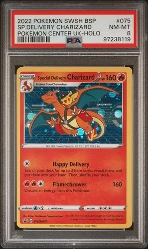 2022 POKEMON SWSH BLACK STAR PROMO #075 SPECIAL DELIVERY CHARIZARD-HOLO PSA 8