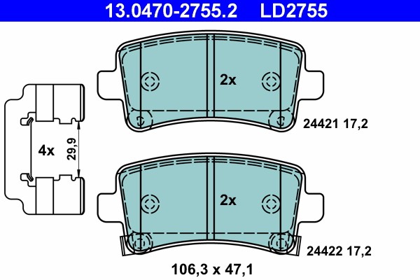 13.0470-2755.2 ATE Brake Pad Set, Disc Brake for Chevrolet, Opel, Saab