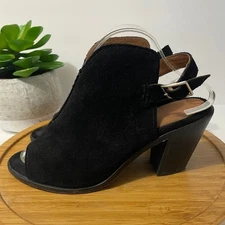 Frye Courtney Black Suede Western Block Heel Women's 10B Boho Chic Peep Toe Mule