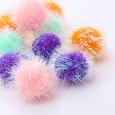 Cat Pom Pom Sparkle Fuzzy Balls 2 Inches Interactive Cat Toy Assorted Color 1...