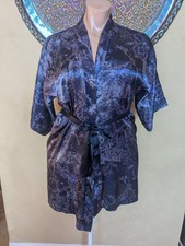 VTG Sissy Blue Floral Silky Satiny Robe Lingerie Size Large