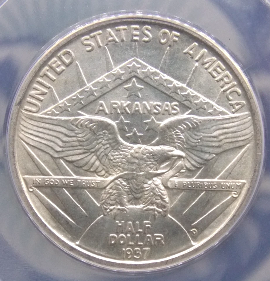 1937 "D" Commemorative *ARKANSAS* Half Dollar 50c ANACS MS64 #173 Unc BU ECC&C - Image 2 of 4