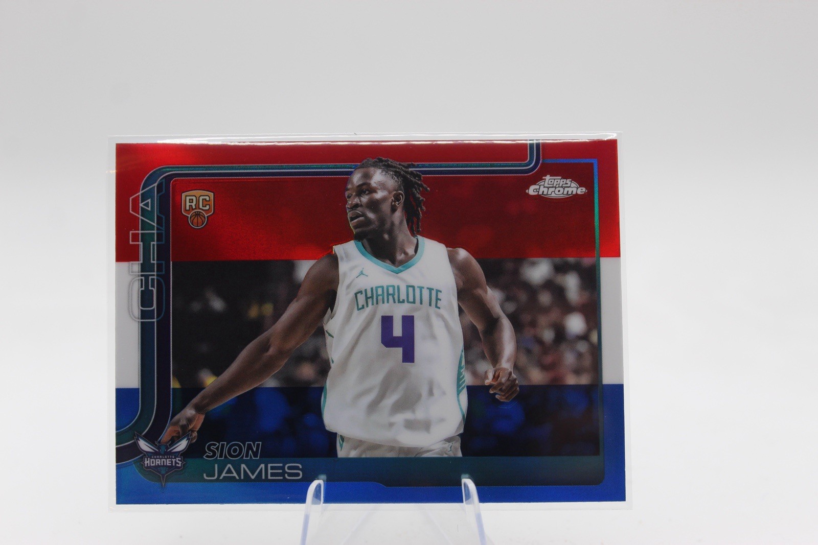 2025-26 Topps Chrome Red White & Blue Sion James Rookie Charlotte Hornets #283
