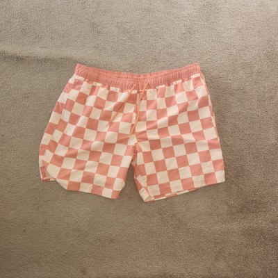 Mad Engine Men's Coral & Orange Checked Microfiber Swim Shorts Sz: XL 