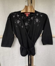 Shanghai Tang Seide & Angora Kaninchenhaar Crossover Strickjacke L schwarz