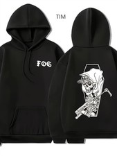 Men'S Gothic Punk Hooded Sweatshirt with FOG Lettering Skull Graphic - Heavy-D