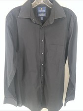 Stafford Travel M 15 1/2 34-35 BLK Easy-Care Broadcloth Long Sleeve Button Up