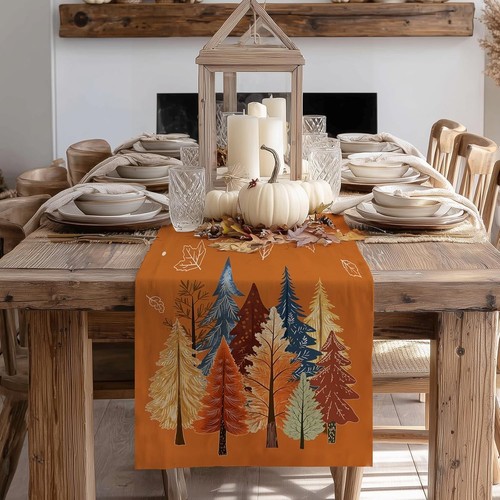 Decoraciones de otoño árboles hojas de arce naranja corredor de mesa acción de gracias 13"x72"