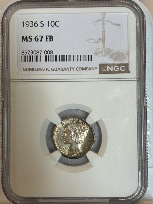 1936-S NGC MS67 FB Mercury Dime 