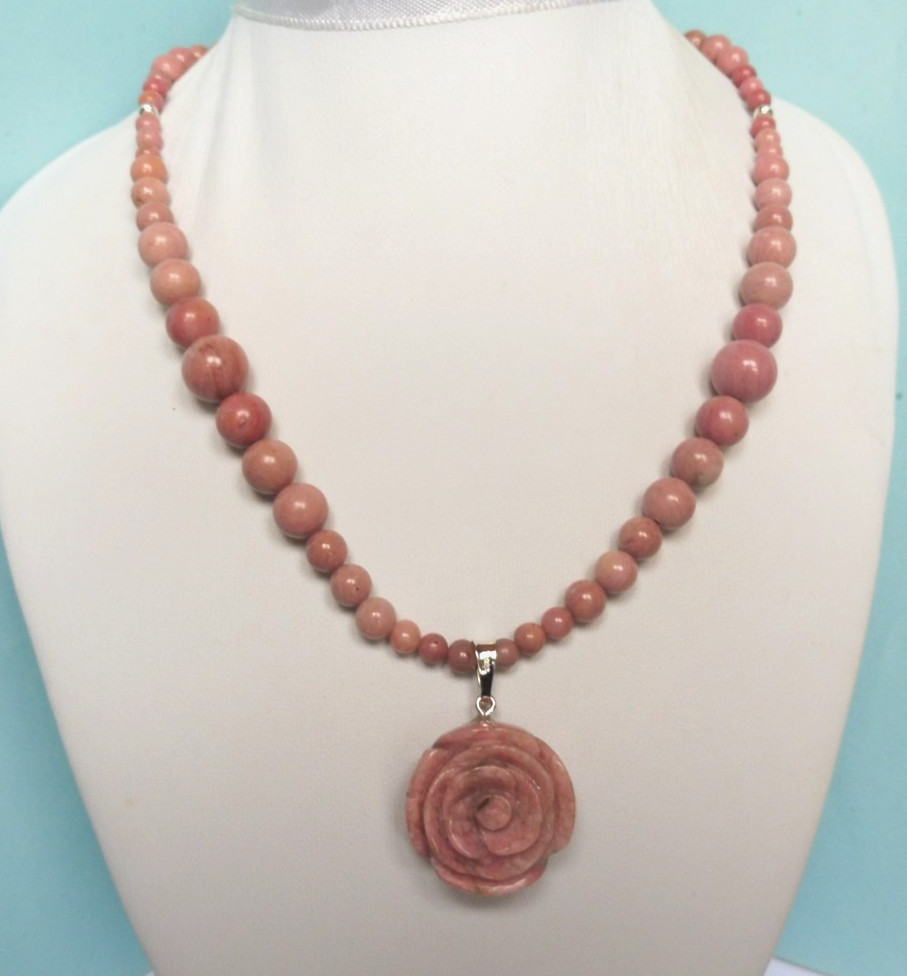Collier en Rhodochrosite naturelle 44cm en argent massif, un cadeau d'exception