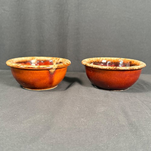 Hull Pottery Brown Drip Glaze Ceramic Bowls Pair Cottagecore Farmhouse Vintage