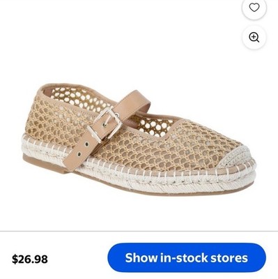 Time and Tru Espadrille Mary Jane Flats Beige Mesh Buckle Strap Square Toe