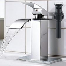 Chrome Single Handle Bathroom Sink Faucet Waterfall Basin Vanity Mixer W/Drain