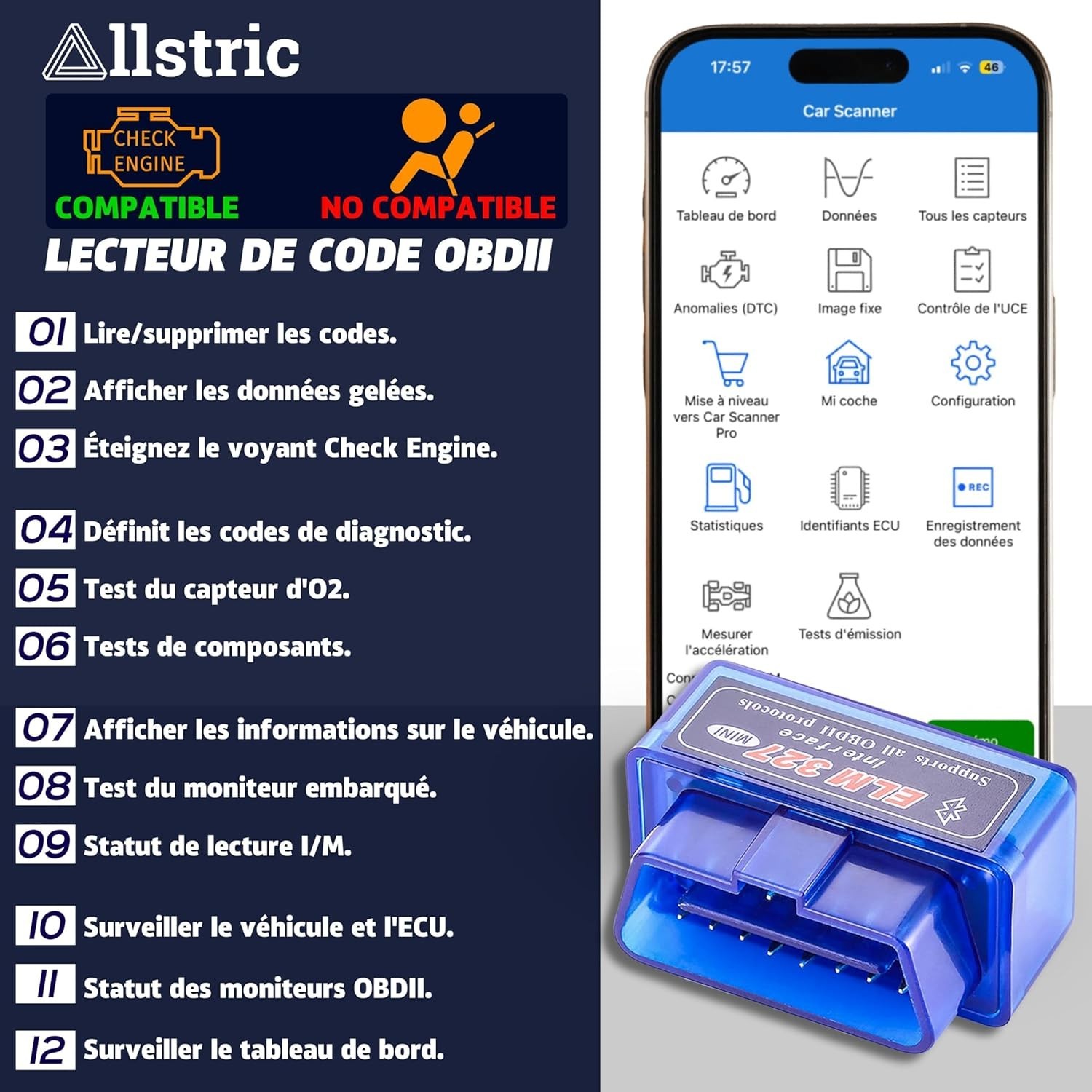ELM327 Bluetooth diagnostic auto universel OBD2 multimarque lecteur de code défaut iOS Android - 4