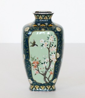 Japanese Antique Four Panels CLOISONNE VASE Vase INABA and Silver Marks