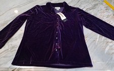 Vintage NOS Cambridge Dry Goods XL Purple Velvet Blouse Long Sleeve Top NWT XL