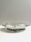 Vintage 1958 PYREX Barbed Wire Promotional 1.5qt Divided Casserole w/Lid Clean!