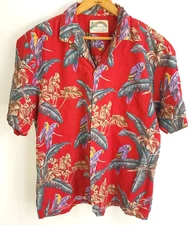 Vtg Paradise Found Hawaiian Shirt Men's L? Red Purple Parrot Print Short Sleeve